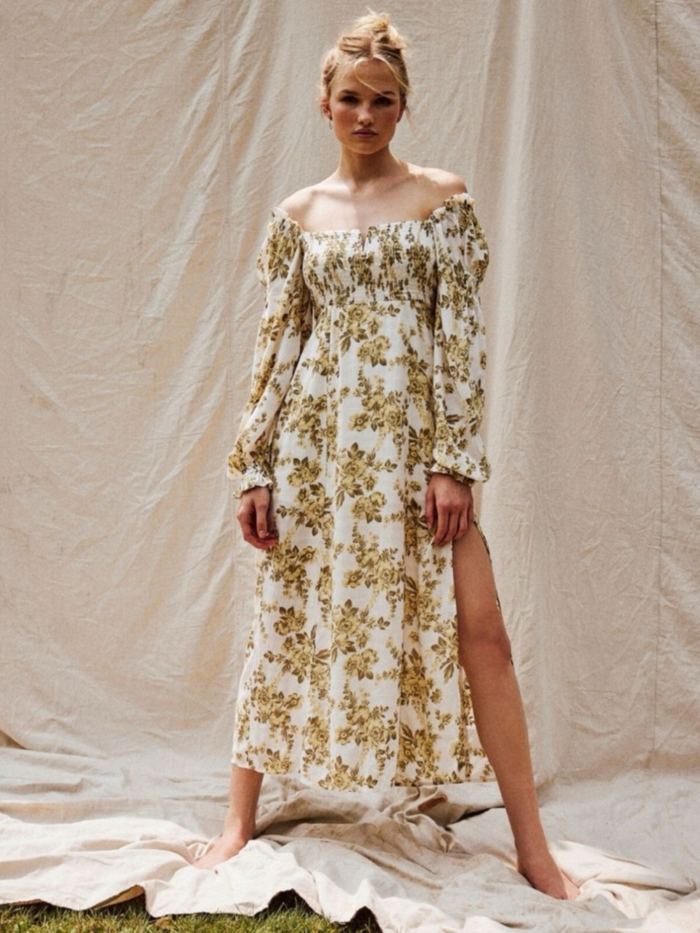 Free People Jaymes Floral Print Smocked Midi Dress / Small